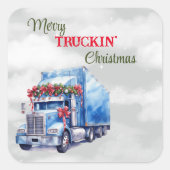 Kerst van Merry Truckin Vierkante Sticker (Voorkant)