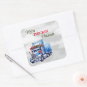 Kerst van Merry Truckin Vierkante Sticker (Envelop)