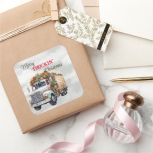 Kerst van Merry Truckin Vierkante Sticker