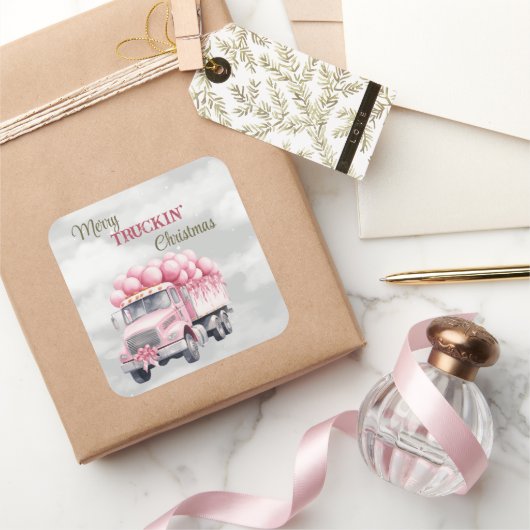 Kerst van Merry Truckin Vierkante Sticker (Geschenken)