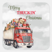 Kerst van Merry Truckin Vierkante Sticker (Voorkant)