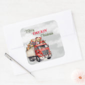 Kerst van Merry Truckin Vierkante Sticker (Envelop)