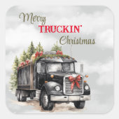 Kerst van Merry Truckin Vierkante Sticker (Voorkant)