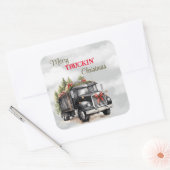 Kerst van Merry Truckin Vierkante Sticker (Envelop)