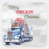 Kerst van Merry Truckin Vierkante Sticker (Voorkant)