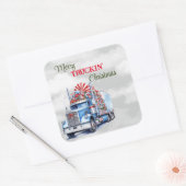 Kerst van Merry Truckin Vierkante Sticker (Envelop)