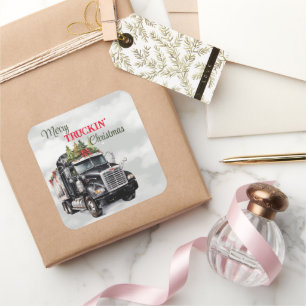 Kerst van Merry Truckin Vierkante Sticker