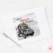 Kerst van Merry Truckin Vierkante Sticker (Envelop)