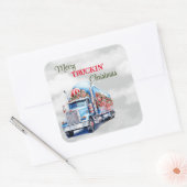 Kerst van Merry Truckin Vierkante Sticker (Envelop)