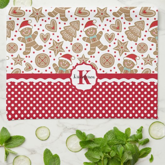 Kerst van Monogram Gingerbrood Theedoek (Gevouwen)