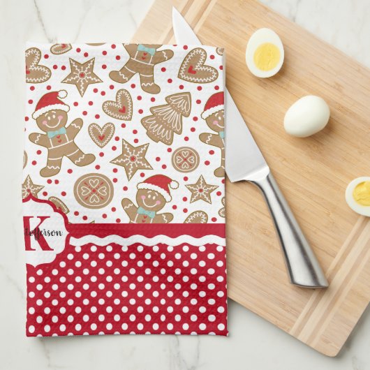 Kerst van Monogram Gingerbrood Theedoek (Quarter Fold)