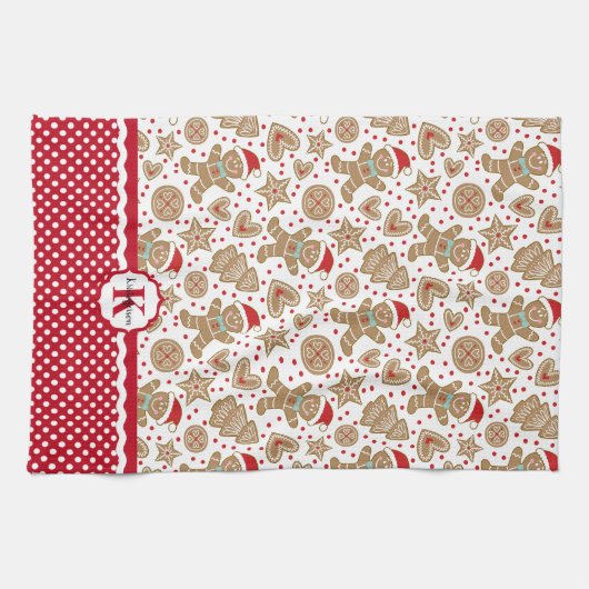 Kerst van Monogram Gingerbrood Theedoek (Horizontaal)