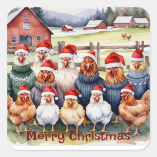 Kerst van ons allemaal Groepskippen Fun Vierkante Sticker