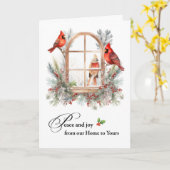 Kerst van ons huis naar uw kardinale vogels kaart (Gele Bloem)