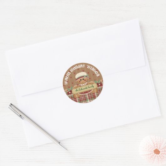Kerst van ontbijtkoek ronde sticker (Envelop)