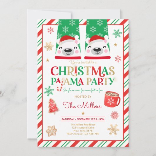 Kerst van Pajama Rood Holiday Pajama Partij Kaart (Voorkant)