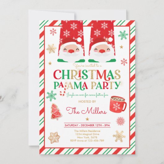 Kerst van Pajama Rood Holiday Pajama Partij Kaart (Voorkant)