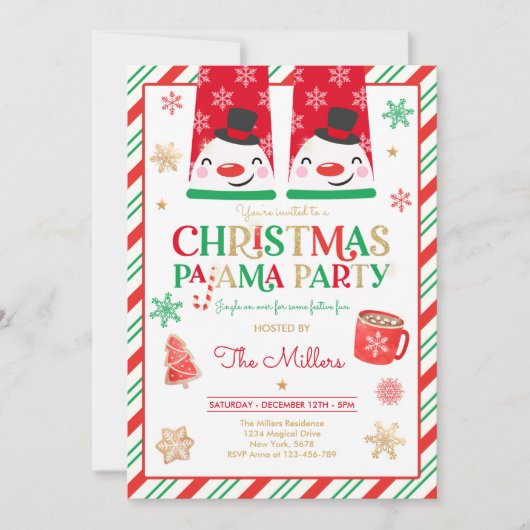 Kerst van Pajama Rood Holiday Pajama Partij Kaart (Voorkant)