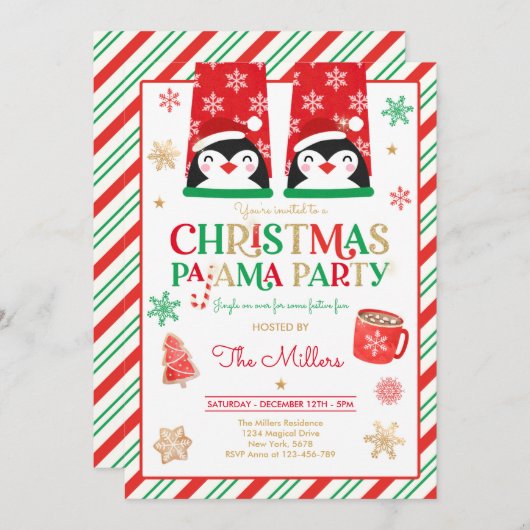 Kerst van Pajama Rood Holiday Pajama Partij Kaart (Voorkant / Achterkant)