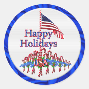 Kerst van Patriotic Candy Canes Ronde Sticker
