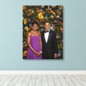 Kerst van President Barack Obama en Michelle Canvas Afdruk (Insitu (Houten vloer))