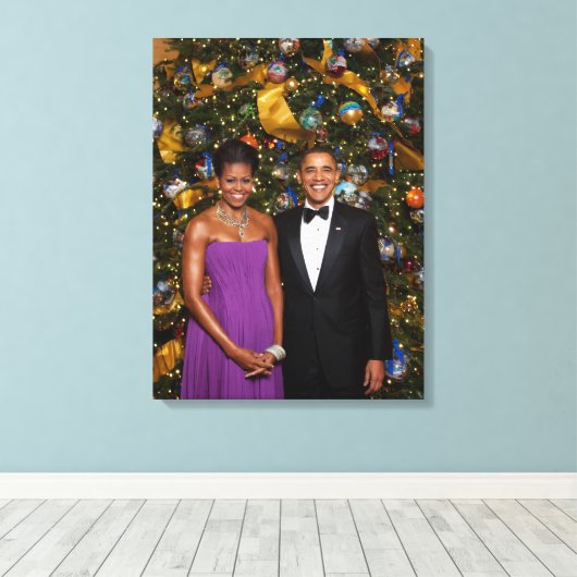 Kerst van President Barack Obama en Michelle Canvas Afdruk (Insitu (Houten vloer))