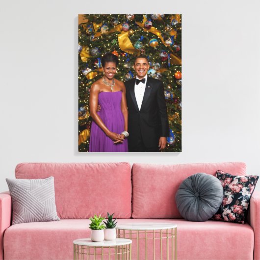 Kerst van President Barack Obama en Michelle Canvas Afdruk (Insitu (Woonkamer))