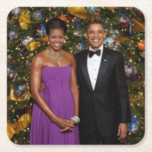 Kerst van President Barack Obama en Michelle Kartonnen Onderzetters
