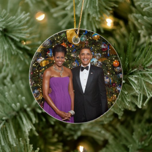 Kerst van President Barack Obama en Michelle Keramisch Ornament (Boom)
