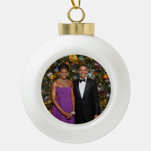 Kerst van President Barack Obama en Michelle Keramische Bal Ornament (Voorkant)