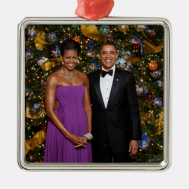 Kerst van President Barack Obama en Michelle Metalen Ornament