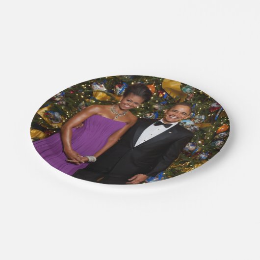 Kerst van President Barack Obama en Michelle Papieren Bordje (Gekanteld)