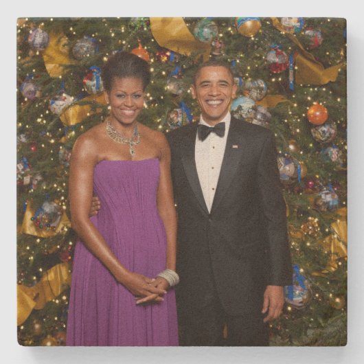 Kerst van President Barack Obama en Michelle Stenen Onderzetter (Voorkant)