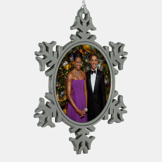 Kerst van President Barack Obama en Michelle Tin Sneeuwvlok Ornament (Links)
