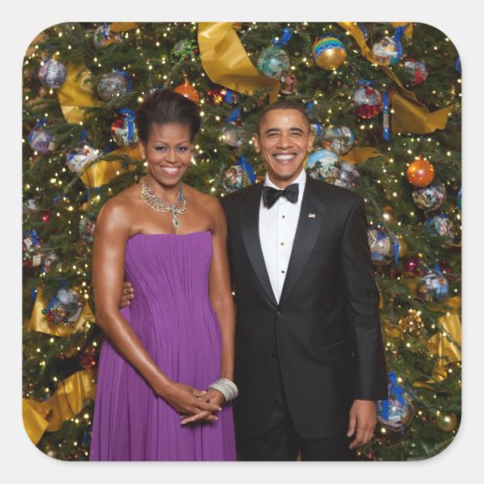 Kerst van President Barack Obama en Michelle Vierkante Sticker (Voorkant)