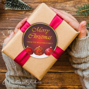 Kerst van Red & Gold Holly Baubles Ronde Sticker