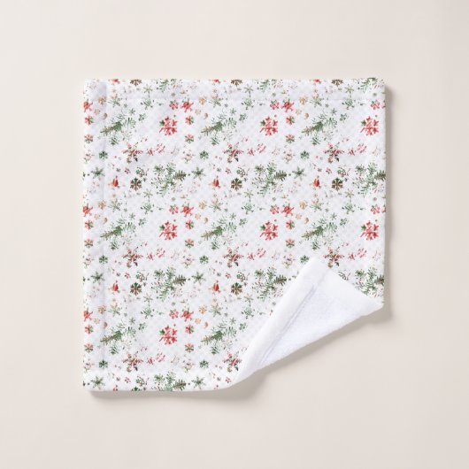 Kerst van rode en groene sneeuwvlokken bad handdoek (Wasdoekje)