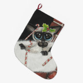 Kerst van Siamese kat die kunst met bihrle tegenho Grote Kerstsok (Voorkant (Hangend))
