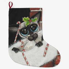 Kerst van Siamese kat die kunst met bihrle tegenho Grote Kerstsok