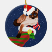 Kerst van Siamese katten met kous en kerstman Keramisch Ornament (Voorkant)