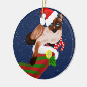 Kerst van Siamese katten met kous en kerstman Keramisch Ornament (Links)