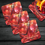 Kerst van Star Ornament Kartonnen Onderzetters<br><div class="desc">Aangepaste onderzetters zijn voorzien van een prachtig rode ster kerstboom ornament,  de woorden "Merry Christmas" en zijn gepersonaliseerd met jouw naam of personaliseren met de naam van de vakantie gastvrouwen. OVEREENKOMENDE objecten in ons collectie.</div>