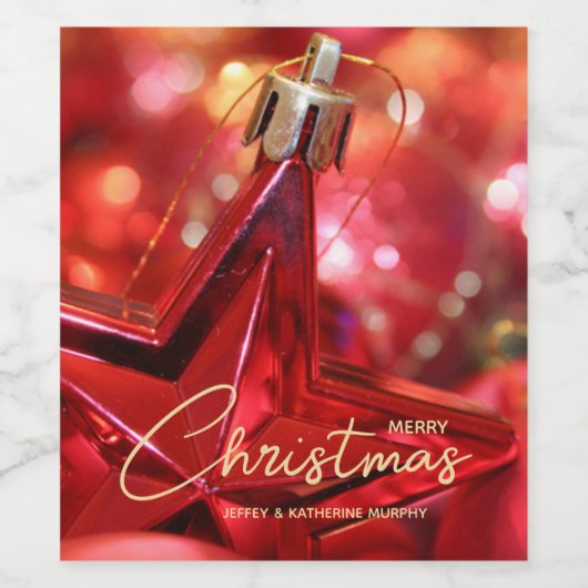 Kerst van Star Ornament Wijn Etiket (Enkel label)