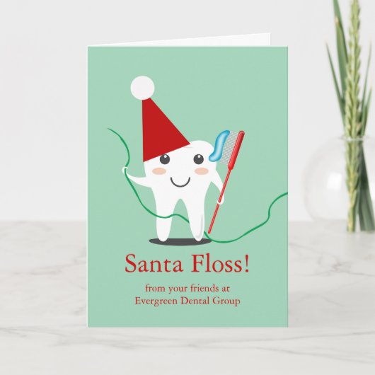 Kerst van tandartspraktijk, Business Santa Floss Kaart (Voorkant)