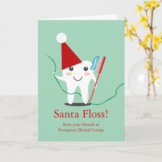 Kerst van tandartspraktijk, Business Santa Floss Kaart (Gele Bloem)