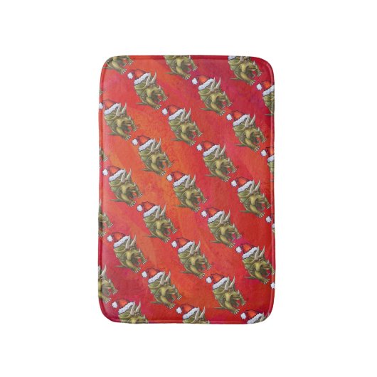 Kerst van Triceratops op rood Badmat (Voorkant Verticaal)