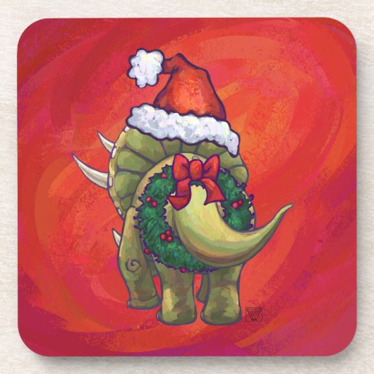Kerst van Triceratops op rood Bier Onderzetter (Voorkant)