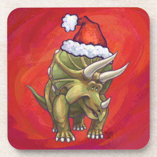Kerst van Triceratops op rood Bier Onderzetter