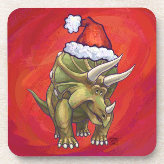 Kerst van Triceratops op rood Bier Onderzetter (Voorkant)
