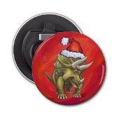 Kerst van Triceratops op rood Button Flesopener (Voorkant)